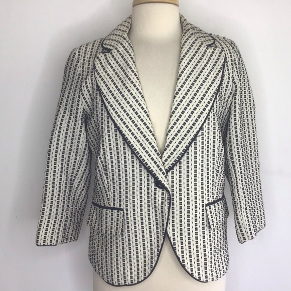 Cynthia Rowley Black& White / black piping 3/4 sleeve one button blazer Medium - Picture 1 of 8